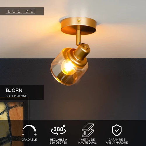 Lucide BJORN - Spot plafond - 1xE14 - Or Mat / Laiton - USP